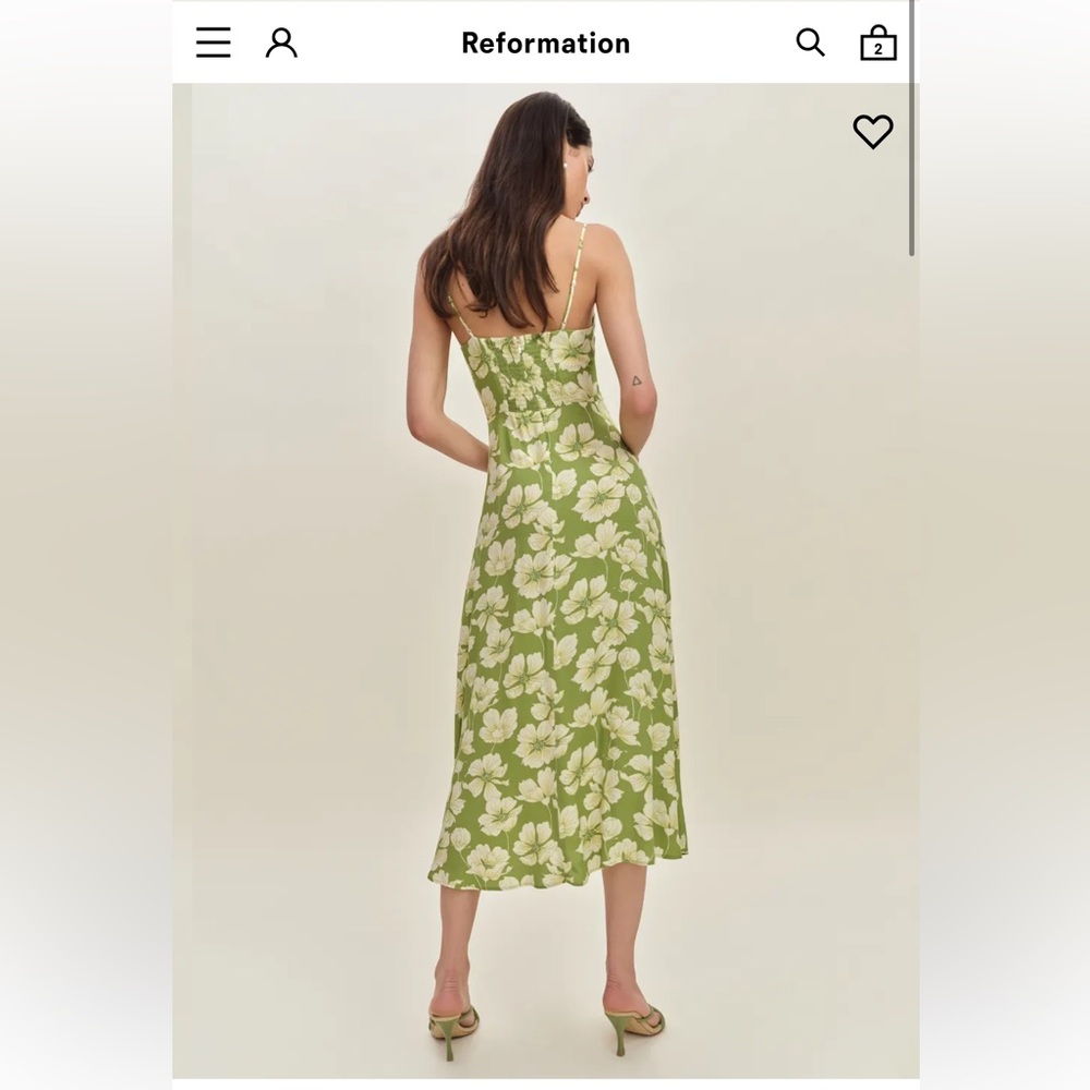 Reformation Monette NWT Green Floral Midi Dress Lovebird Size 8 - Picture 3 of 15